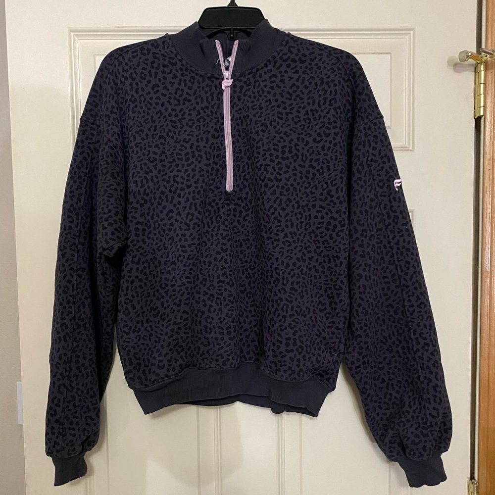 Fabletics 1/4 zip up, leopard print, size Large